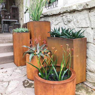 Personalize potenciômetros de flor quadrados exteriores do metal do plantador de aço de Corten grandes