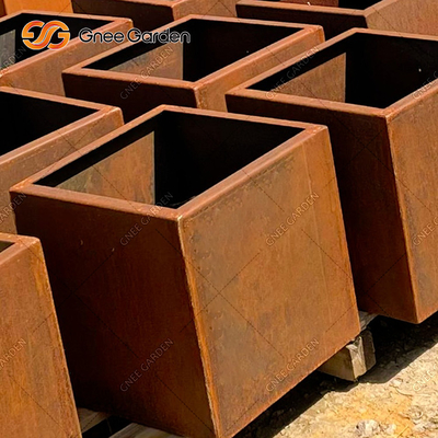O plantador rústico de aço do metal de Corten do quadrado encaixota o corte do laser