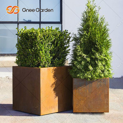 O plantador rústico de aço do metal de Corten do quadrado encaixota o corte do laser
