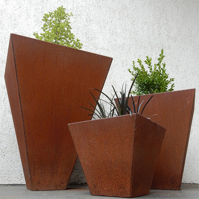 O plantador exterior poligonal do metal oxidou as caixas de aço do plantador para a flor