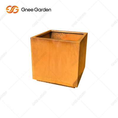 Potenciômetro de flor de aço cúbico do metal do plantador de Corten da forma quadrada para o jardim