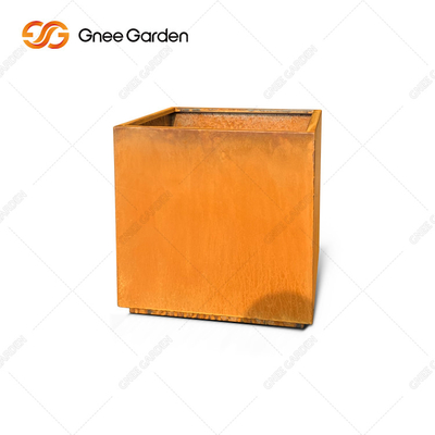 Potenciômetro de flor de aço cúbico do metal do plantador de Corten da forma quadrada para o jardim