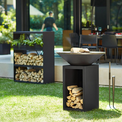 Fogo de aço oxidado Pit Outdoor With Wood Storage da altura 100cm Corten