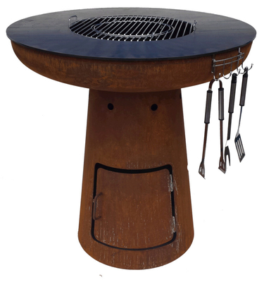 Tigela para churrasco em aço corten com grelha para acampamento ao ar livre