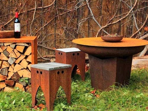 Churrasqueira portátil em aço corten para restaurante em área interna ao ar livre camping