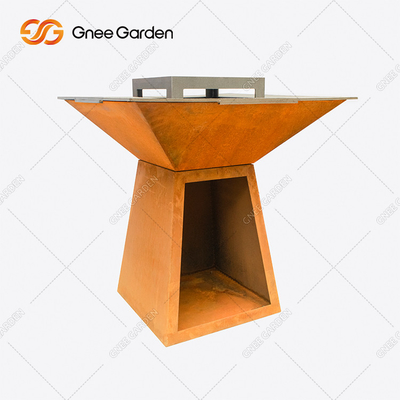 Fogo de aço Pit Grill Trapezoid Shaped Outdoor do ASSADO de Corten que cozinha grades para o jardim