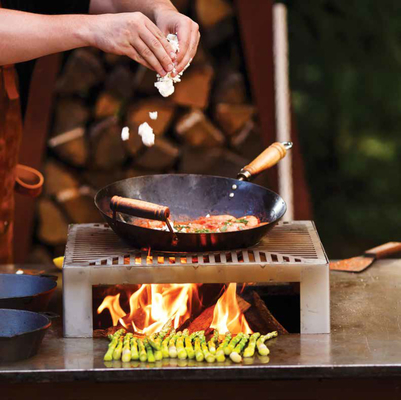 Churrasqueira teppanyaki jardim ao ar livre tamanho grande multifuncional com borda de cozinha