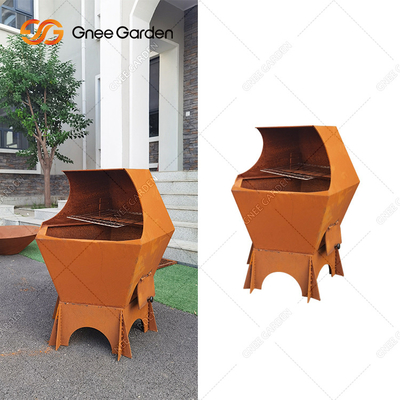 Fogueira de aço corten envelhecida para churrasco com 3 mm de espessura com plancha circular