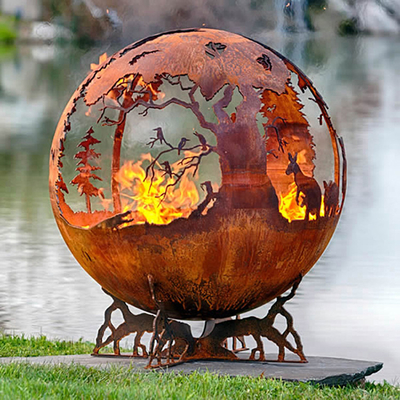 Fogo de aço grosso Handcrafted Pit And Water Bowl Sphere de 100cm Corten dado forma