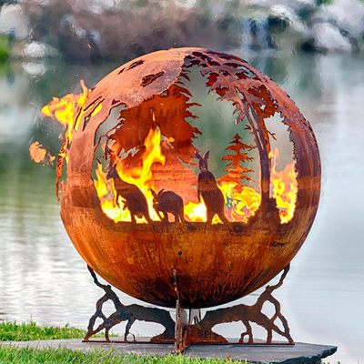 Fogo de aço grosso Handcrafted Pit And Water Bowl Sphere de 100cm Corten dado forma