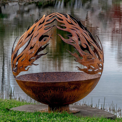 Projeto Rusty Outdoor Metal Fire Ball do teste padrão de Phoenix no aço de Corten