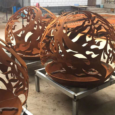 Fogueira de aço padrão Phoenix para pátio ao ar livre esfera de corten para aquecimento de jardim