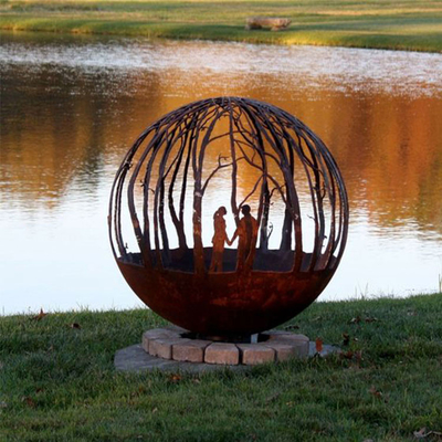 Madeira exterior que queima o fogo de aço Pit Round Custom da esfera de Corten