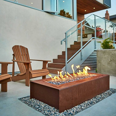 Poço do fogo do aço de Corten do aquecimento do propano do gás decoração do pátio de 1200 x de 600 x de 320mm