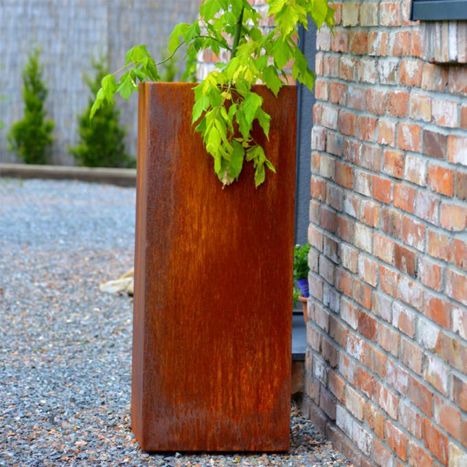 Do jardim moderno de aço redondo do plantador do metal de Corten do cubo da caixa plantadores de aço