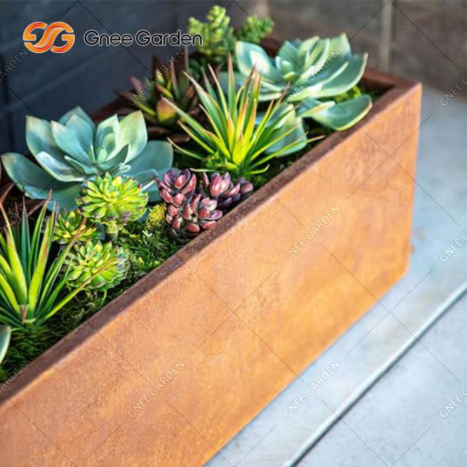 Grande - plantador de aço feito sob medida de Corten da caixa longa do projeto moderno dos potenciômetros da planta de aço do metal