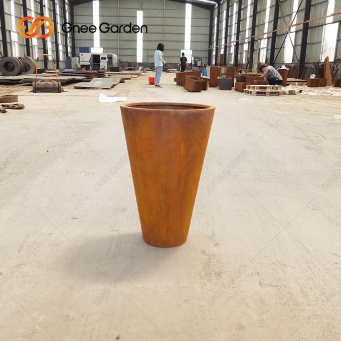 O jardim de aço personalizado do vaso de flores de Corten da função ajusta o plantador exterior do metal do potenciômetro de flor