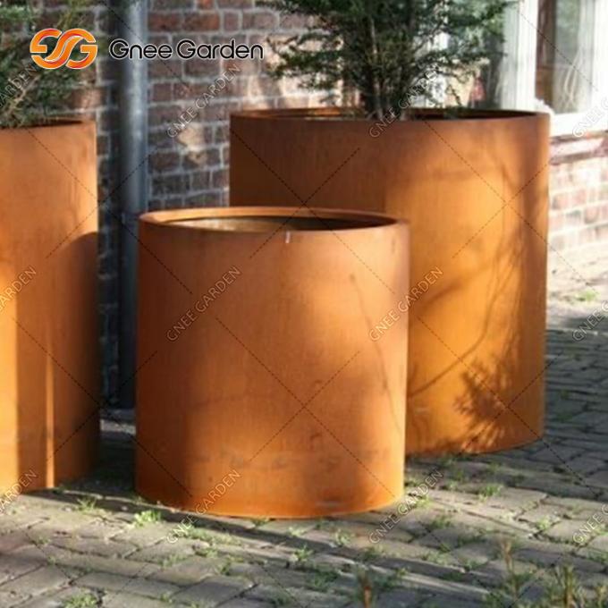 Anunciou o plantador exterior retangular do metal da planta de aço redonda da árvore de Corten dos potenciômetros de flor