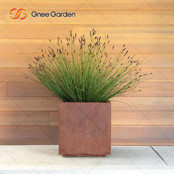 Potenciômetro de flor com metal com madeira maciça e o plantador de aço composto de Corten do suporte de potenciômetro da flor do suporte do potenciômetro da madeira