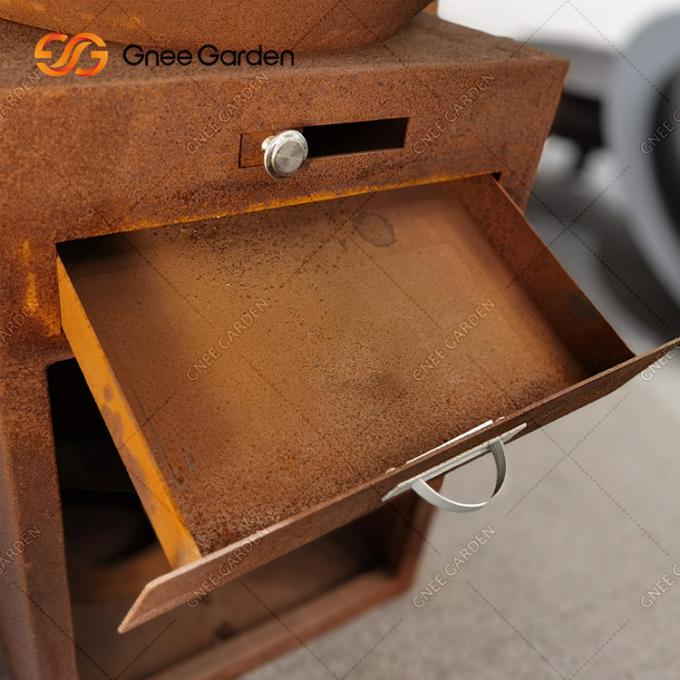 ASSADO exterior fogo de aço personalizado Pit With Firewood Storage Backyard Rusty Colour de Corten