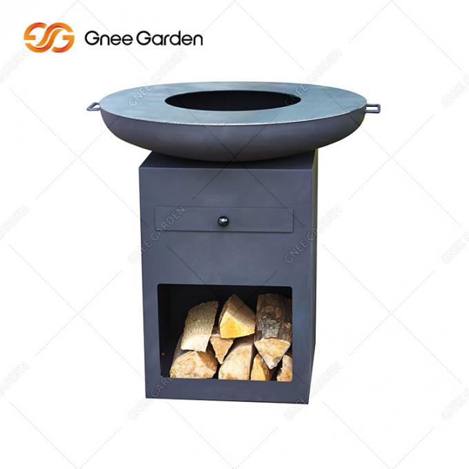 Pátio de aço personalizado exterior do quintal de Pit With Large Log Storage do fogo de Corten com Rusty Colour