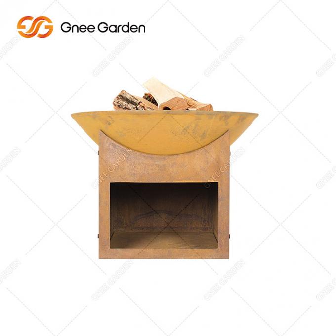 madeira exterior redonda do jardim de 3mm que queima tamanhos de Pit With Wood Storage With do fogo de aço de Corten vários