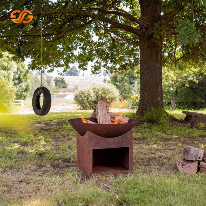 madeira exterior redonda do jardim de 3mm que queima tamanhos de Pit With Wood Storage With do fogo de aço de Corten vários