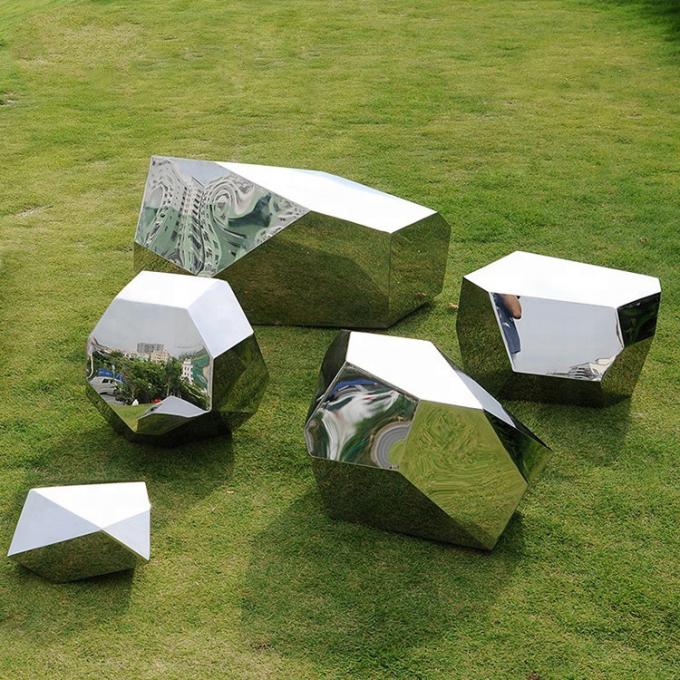 Escultura de aço inoxidável de Art Mirror Polished Geometric Stone do jardim