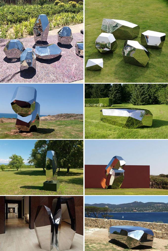 Escultura de aço inoxidável de Art Mirror Polished Geometric Stone do jardim