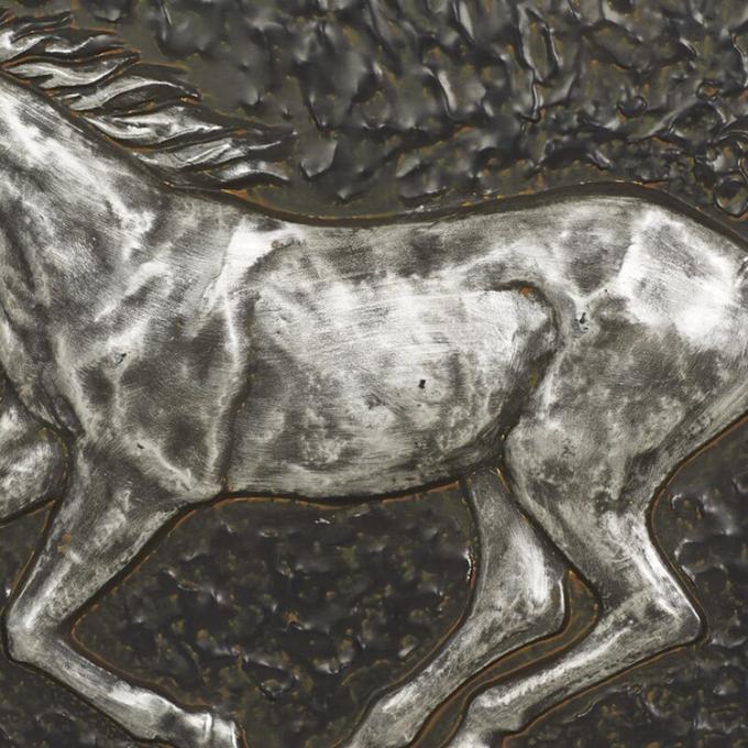 O interior por atacado Handcraft o cavalo a decoração da parede que gravou a arte da parede do metal dos painéis